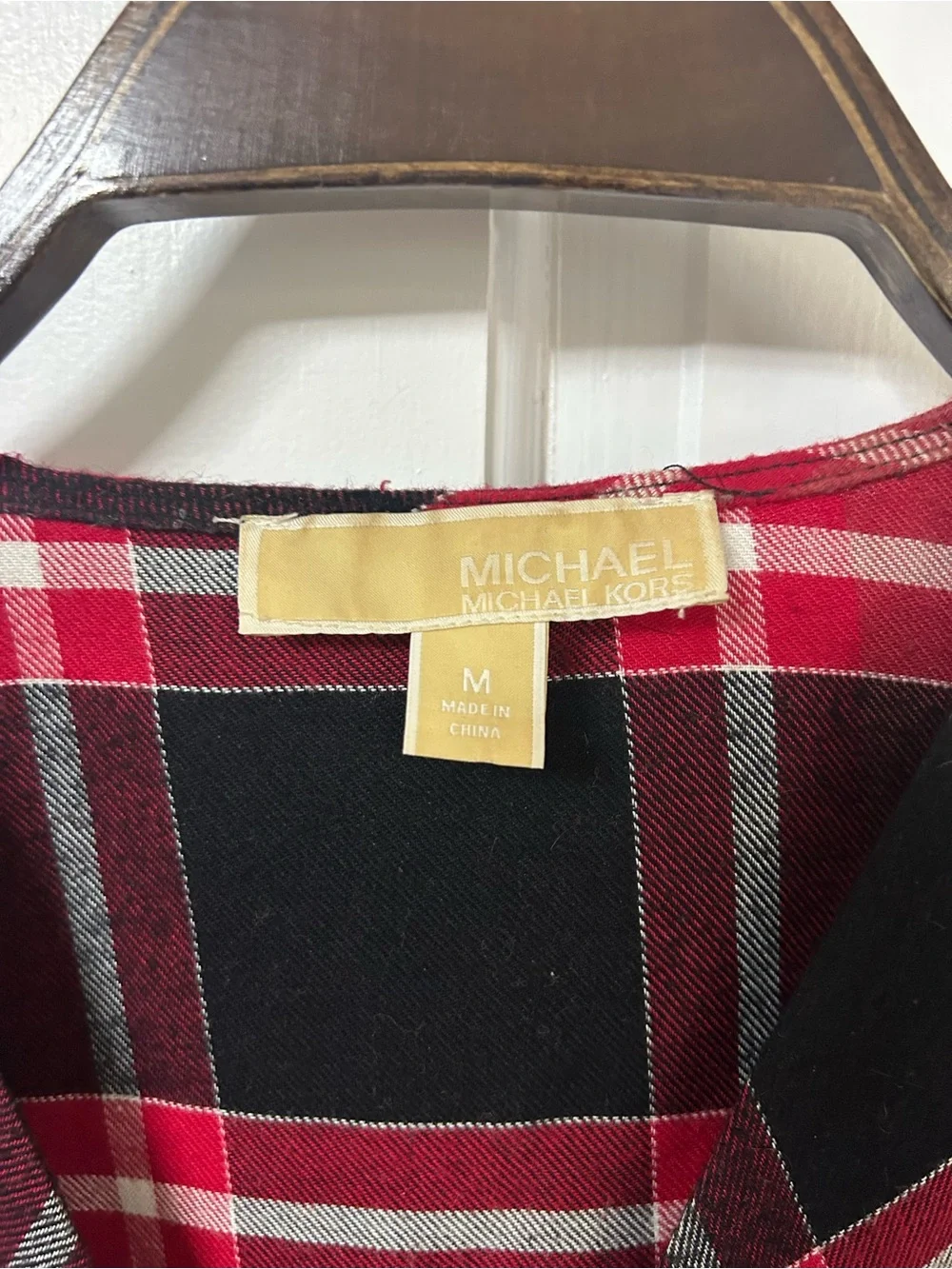 Michael Kors Red and Black Plaid V-Neck Tunic